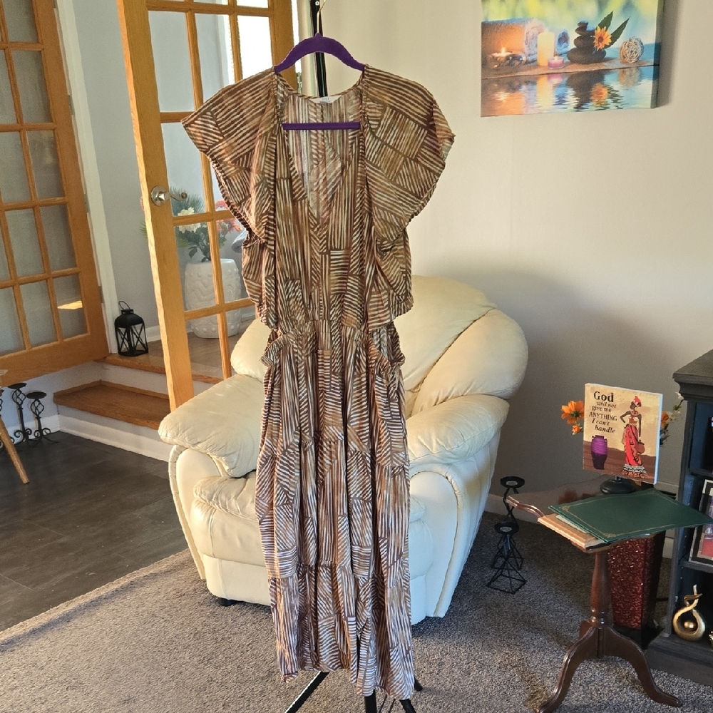 Time and Tru Brown Tan Maxi Sundress